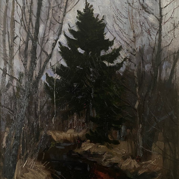 Huile sur carton par Stanislaw Zukowski ruisseau dans un sous-bois