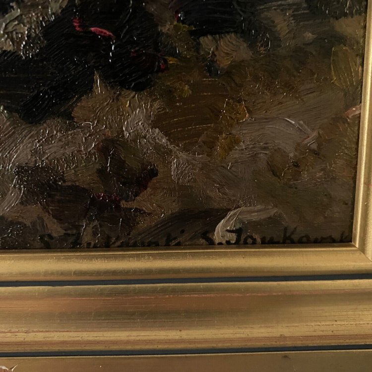 Huile sur carton par Stanislaw Zukowski ruisseau dans un sous-bois