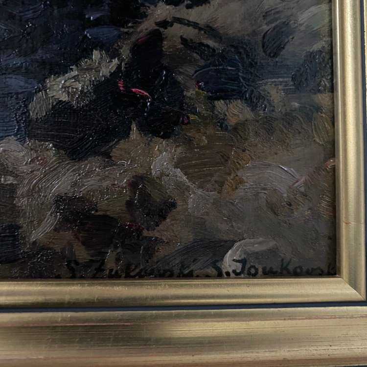 Huile sur carton par Stanislaw Zukowski ruisseau dans un sous-bois