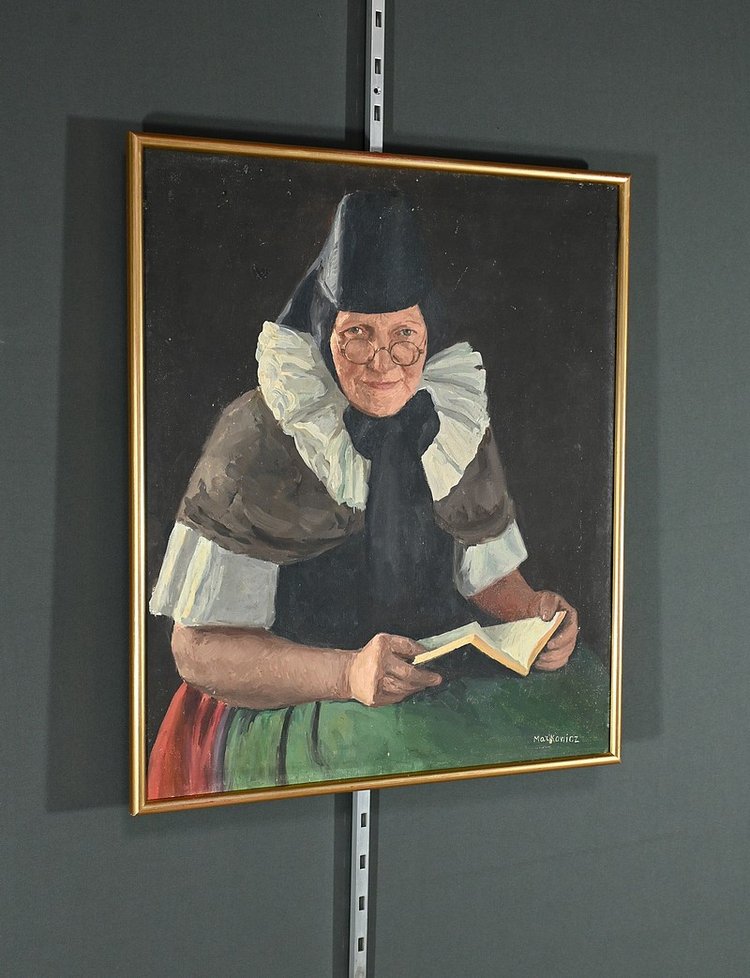Huile sur Toile « Polonaise à sa lecture » de A. MARKOWICZ – Début XXe