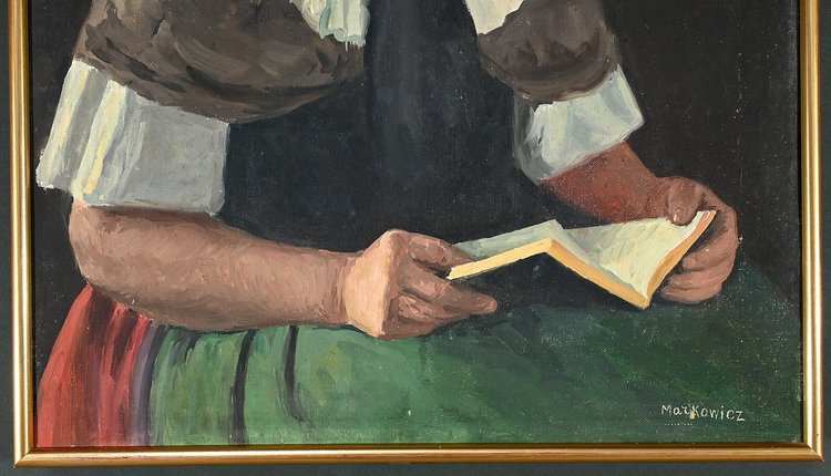 Huile sur Toile « Polonaise à sa lecture » de A. MARKOWICZ – Début XXe