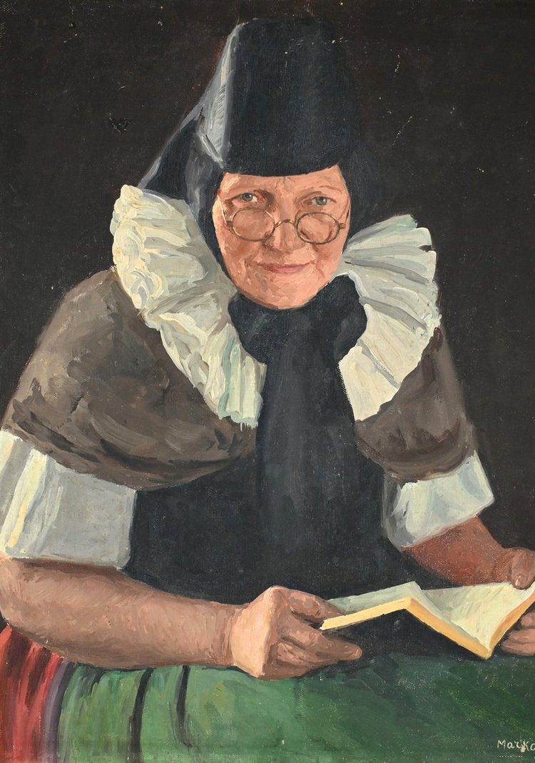 Huile sur Toile « Polonaise à sa lecture » de A. MARKOWICZ – Début XXe