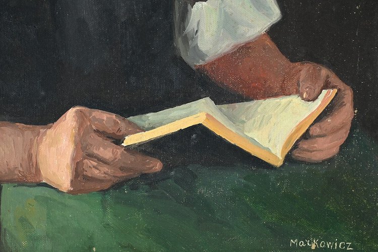 Huile sur Toile « Polonaise à sa lecture » de A. MARKOWICZ – Début XXe