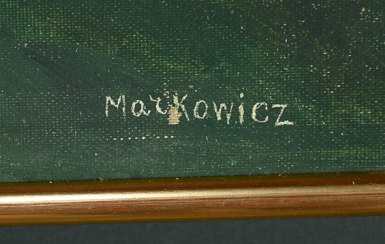 Huile sur Toile « Polonaise à sa lecture » de A. MARKOWICZ – Début XXe