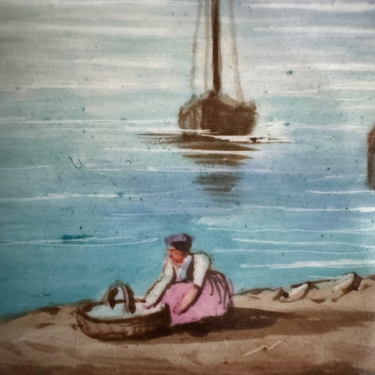 Scena di barche dipinta su porcellana fine XIX secolo recto-verso