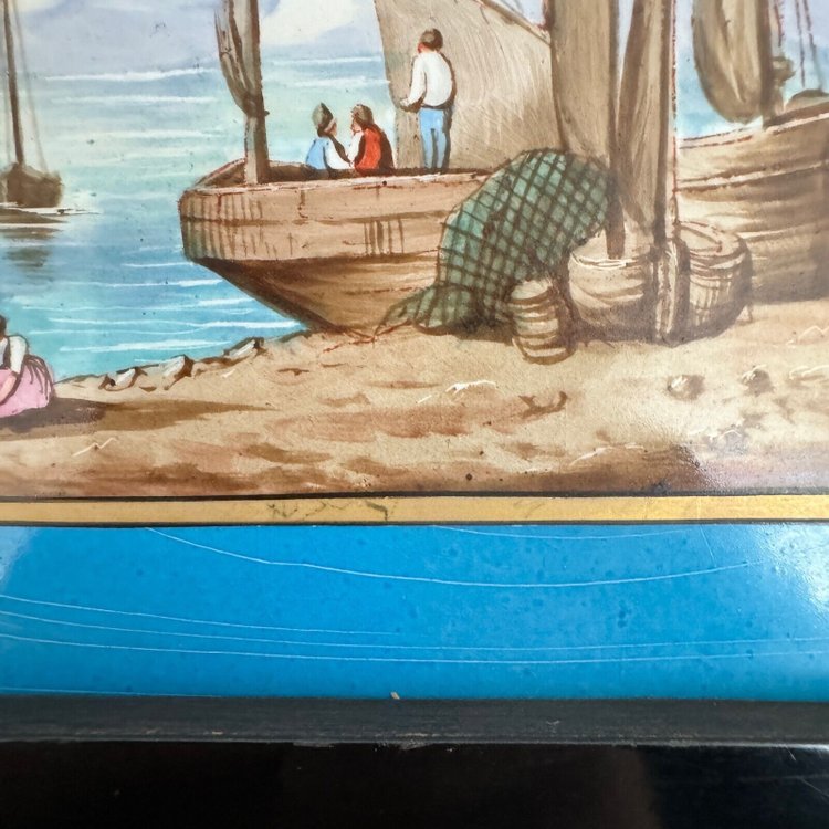Scena di barche dipinta su porcellana fine XIX secolo recto-verso