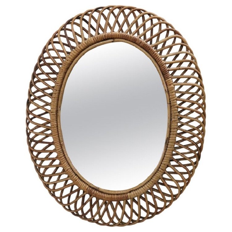 Oval Wall Mirror in Bamboo, 1960s