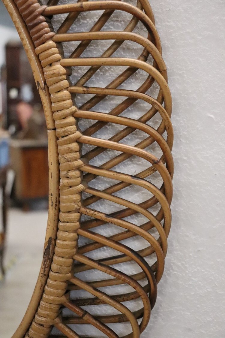 Oval Wall Mirror in Bamboo, 1960s