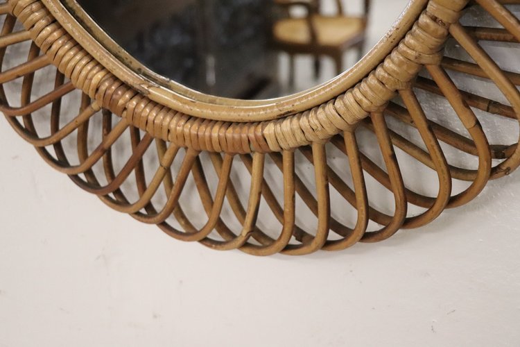 Oval Wall Mirror in Bamboo, 1960s