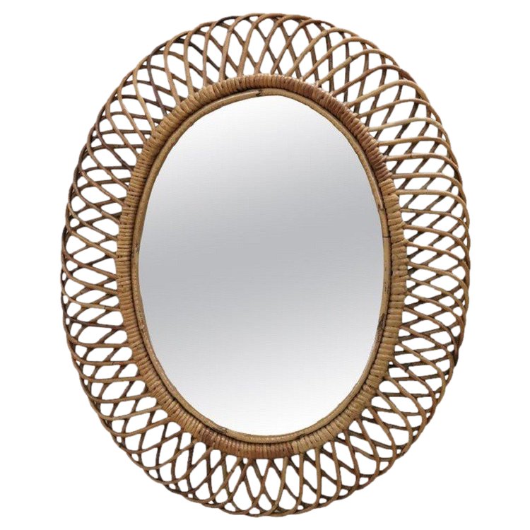 Oval Wall Mirror in Bamboo, 1960s