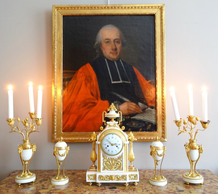 Pair of gilt bronze and marble cassolette candelabras with inverted candlesticks, Louis XVI style