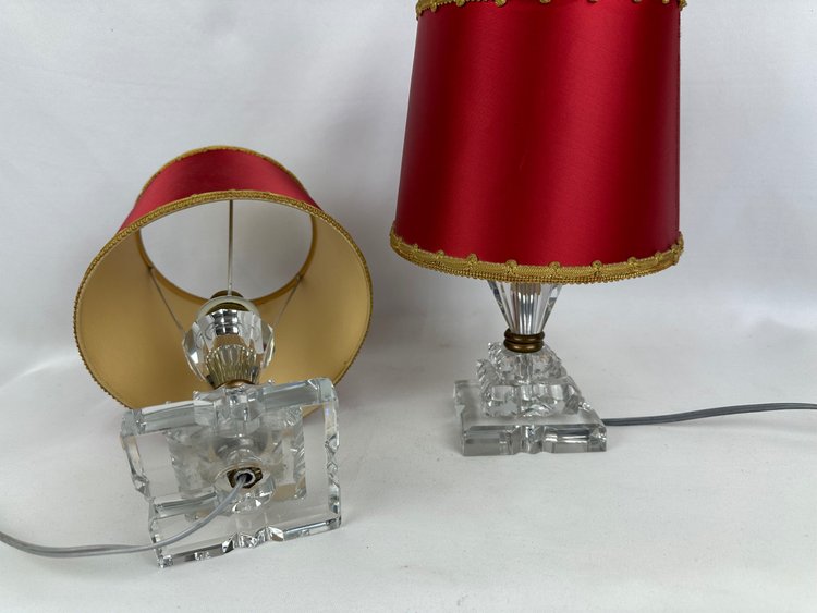 Paar Art-Deco-Lampen aus Baccarat-Kristall