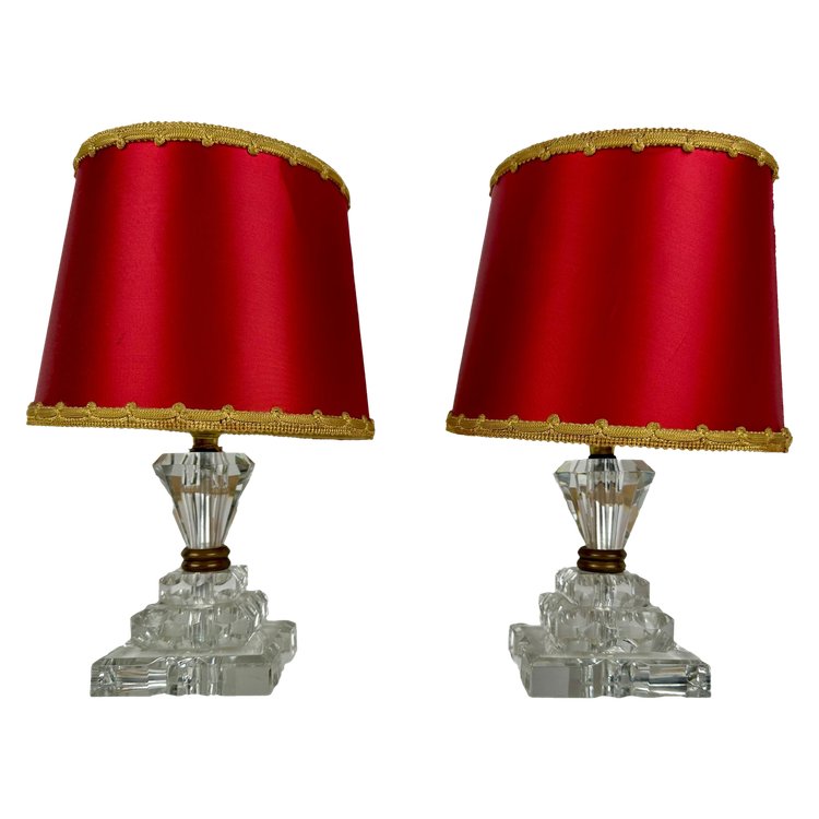 Paar Art-Deco-Lampen aus Baccarat-Kristall