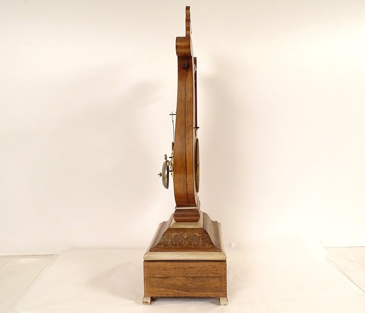 Charles X Lyre Clock Rosewood Marquetry Bronze Napoleon III 19th century