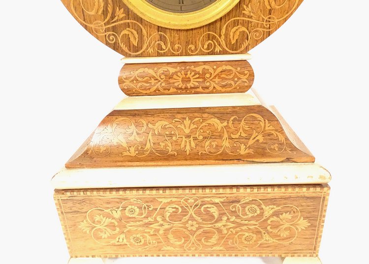 Charles X Lyre Clock Rosewood Marquetry Bronze Napoleon III 19th century
