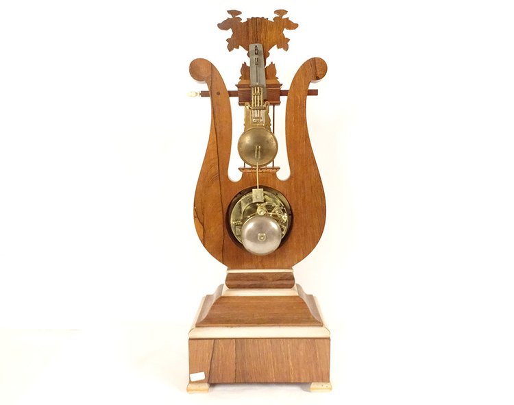 Charles X Lyre Clock Rosewood Marquetry Bronze Napoleon III 19th century