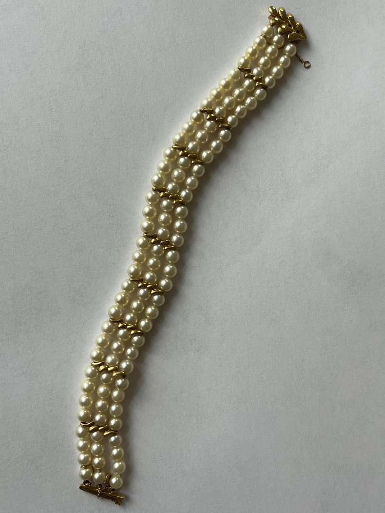 Bracelet 3 Rangs Perles Barrettes Or Jaune 8,00 g