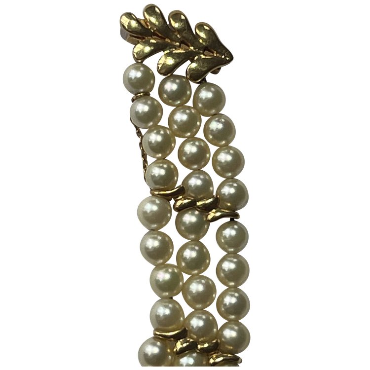 Bracelet 3 Rangs Perles Barrettes Or Jaune 8,00 g