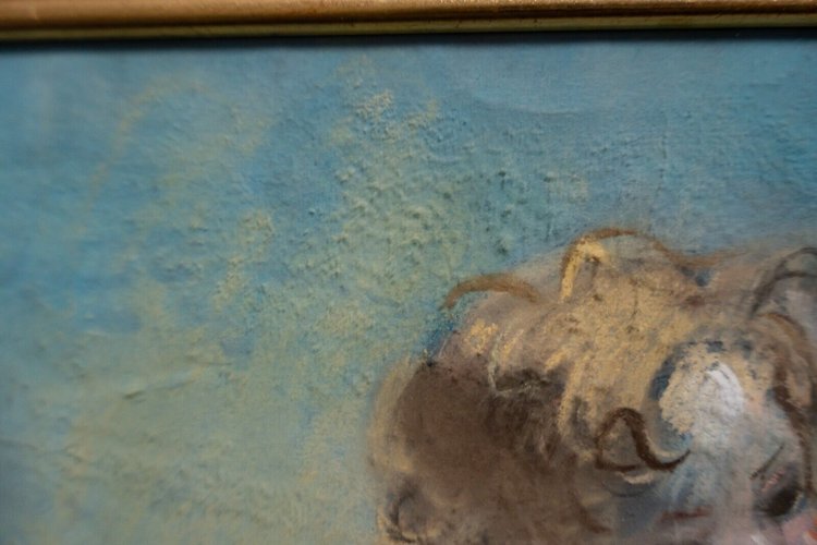 Dipinto a pastello della fine del XIX secolo decorato con putti e colombe