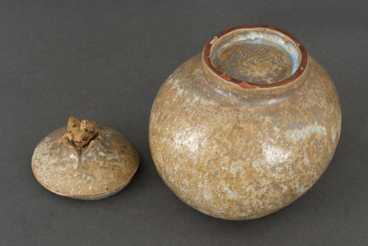 Bonbonnière pot couvercle Bode Willumsen grès forme d'œuf nid oiseau