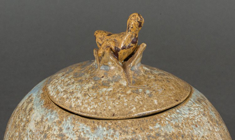 Bonbonnière pot couvercle Bode Willumsen grès forme d'œuf nid oiseau