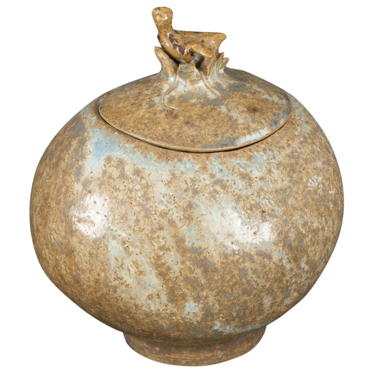 Bonbonnière pot couvercle Bode Willumsen grès forme d'œuf nid oiseau