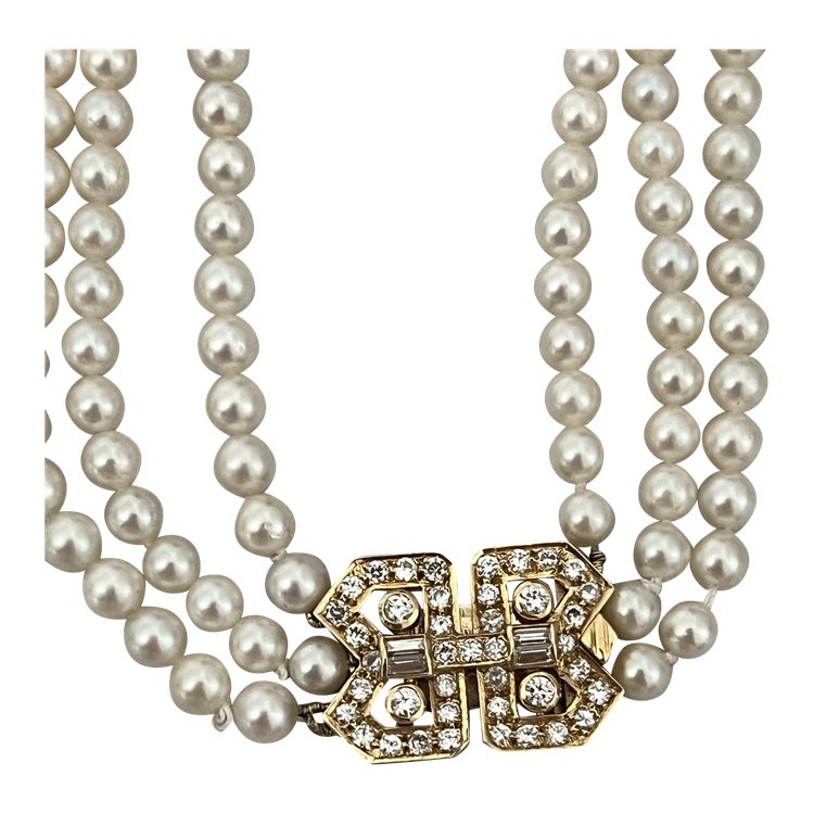 Collier de Chien 3 Rangs Perles Fermoir Or Jaune