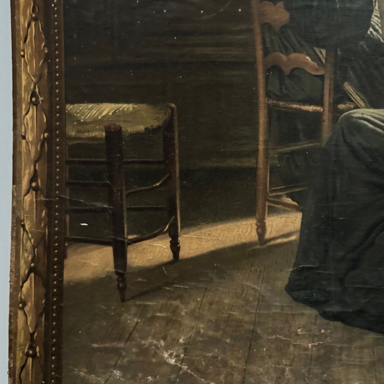 Pannello Lu su cartone illustrato con due donne bretoni in costume