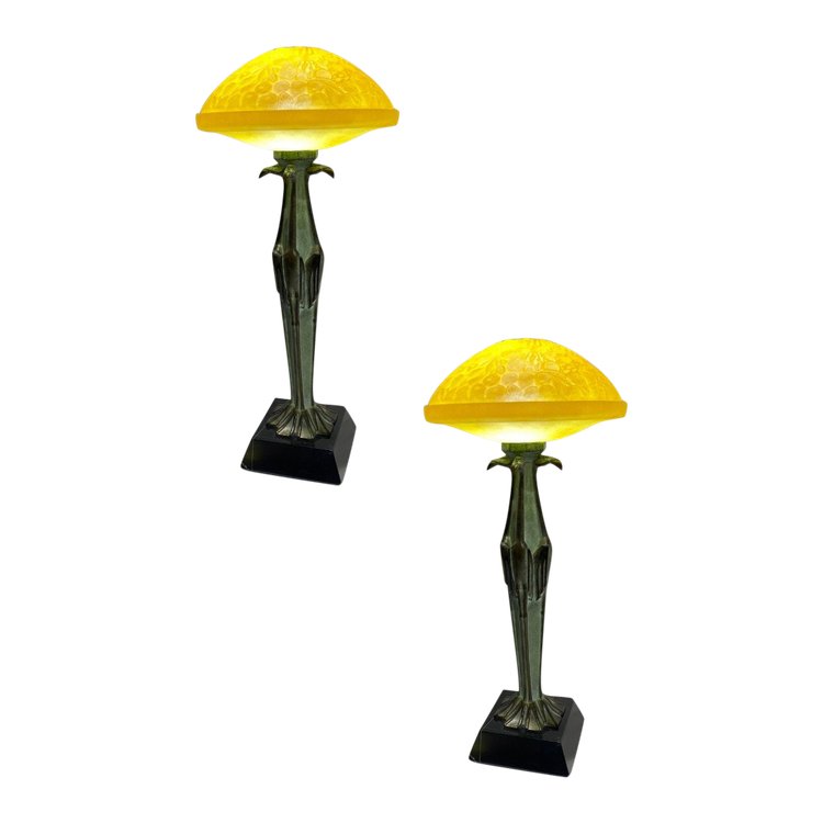 Max Le Verrier, Paire De Lampes "flamants", Art Deco Luminaire