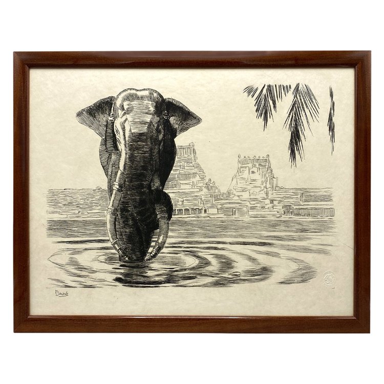 Paul JOUVE, Elephant of Madura Original lithograph France circa 1931