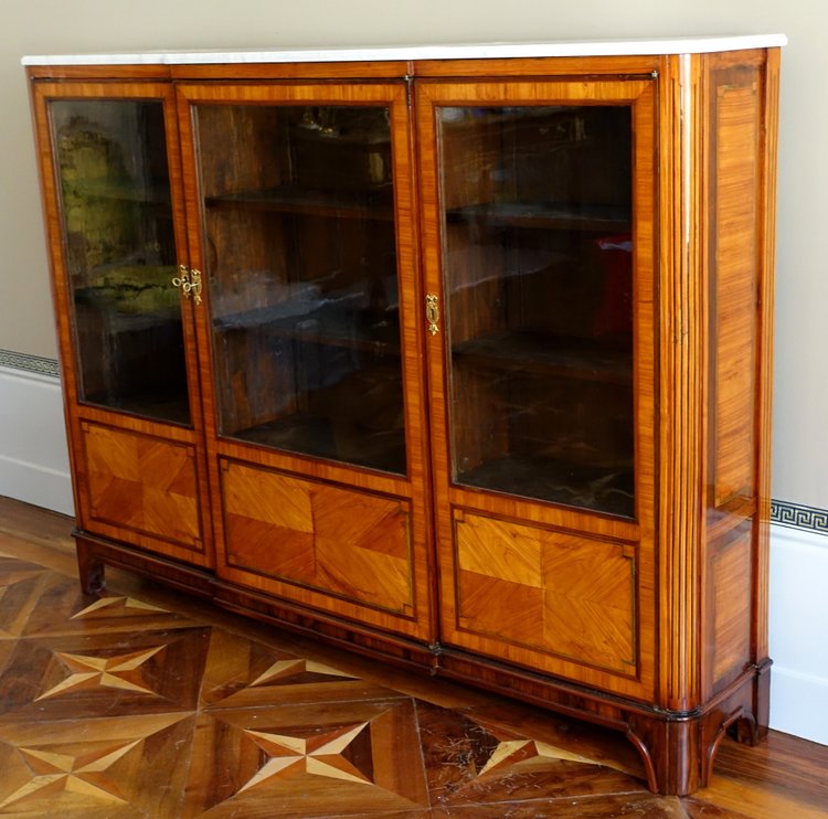Libreria intarsiata d'epoca Luigi XVI - 182 cm x 133 cm x 31 cm