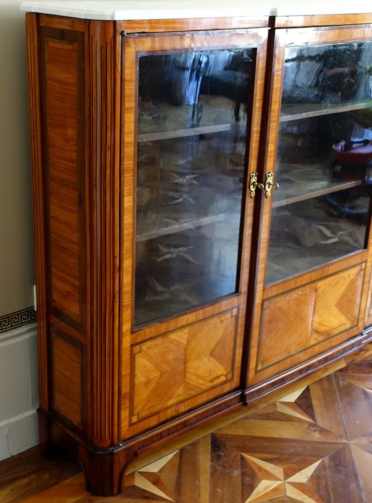 Libreria intarsiata d'epoca Luigi XVI - 182 cm x 133 cm x 31 cm