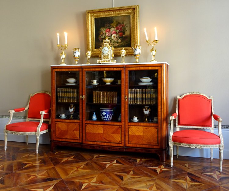 Libreria intarsiata d'epoca Luigi XVI - 182 cm x 133 cm x 31 cm