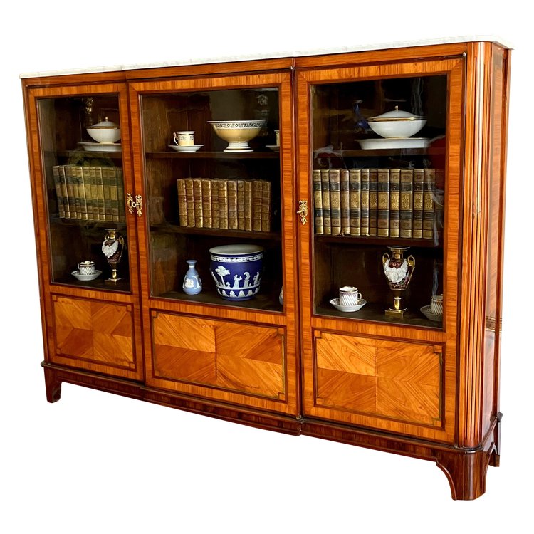 Libreria intarsiata d'epoca Luigi XVI - 182 cm x 133 cm x 31 cm