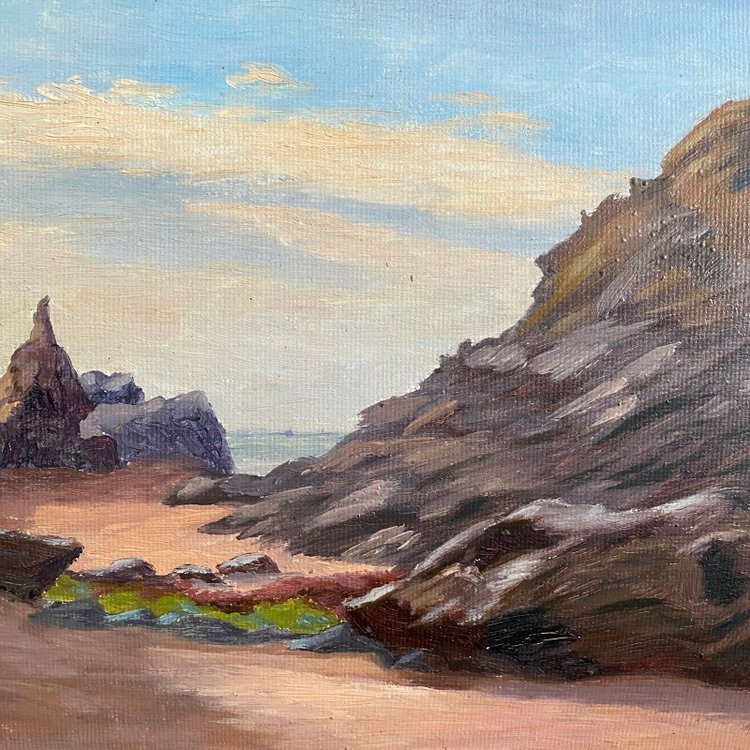 Oil on cardboard by E. Stefanski Les Rochers de Sion early 20th century