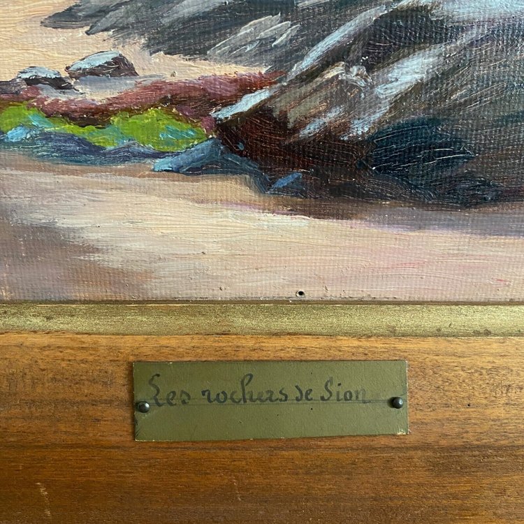 Oil on cardboard by E. Stefanski Les Rochers de Sion early 20th century