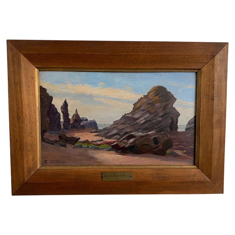 Oil on cardboard by E. Stefanski Les Rochers de Sion early 20th century