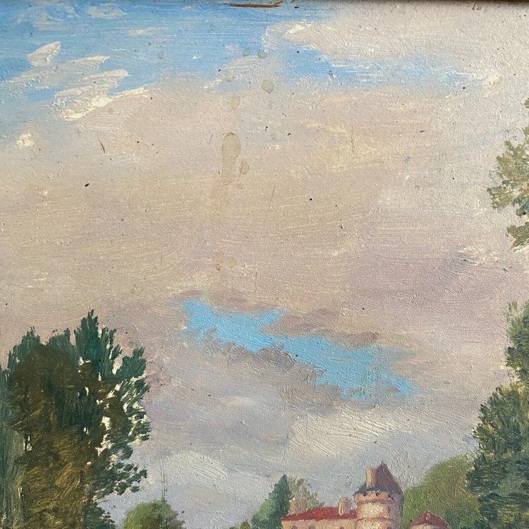 Huile sur carton représentant un château par E. Stefanski XXe