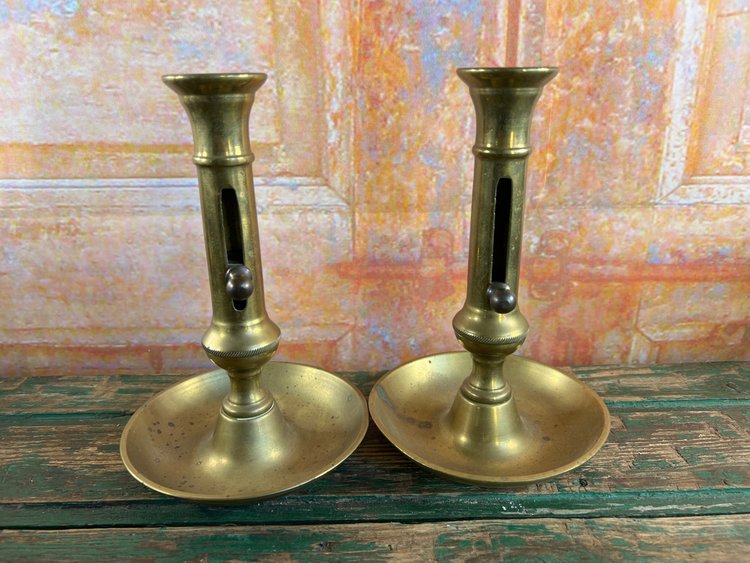 Pair of Solid Brass Candleholders - 19th century