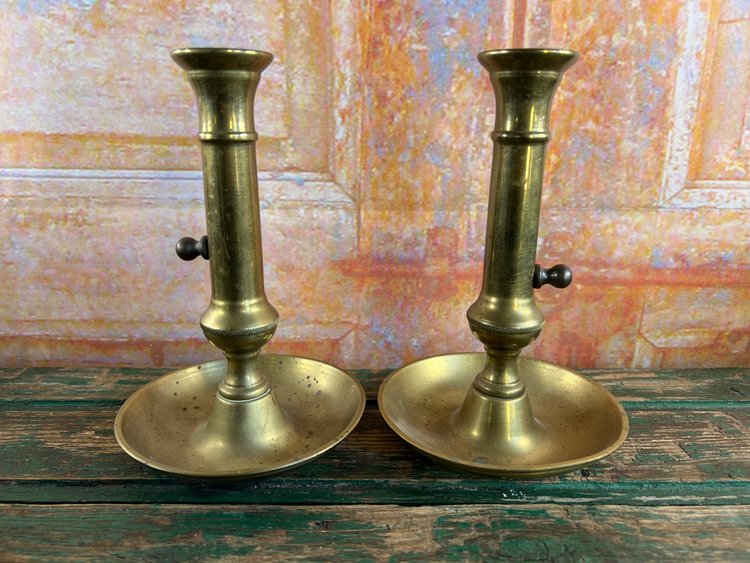Pair of Solid Brass Candleholders - 19th century