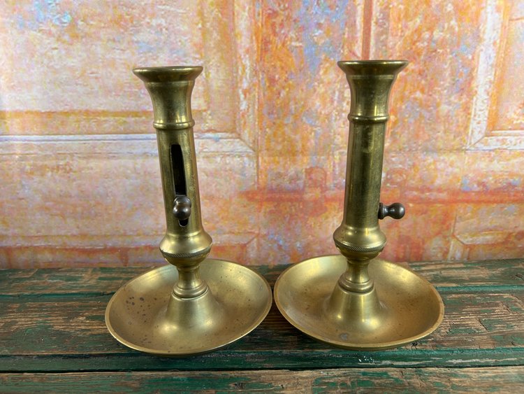 Pair of Solid Brass Candleholders - 19th century