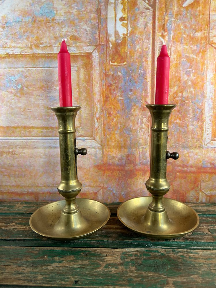 Pair of Solid Brass Candleholders - 19th century