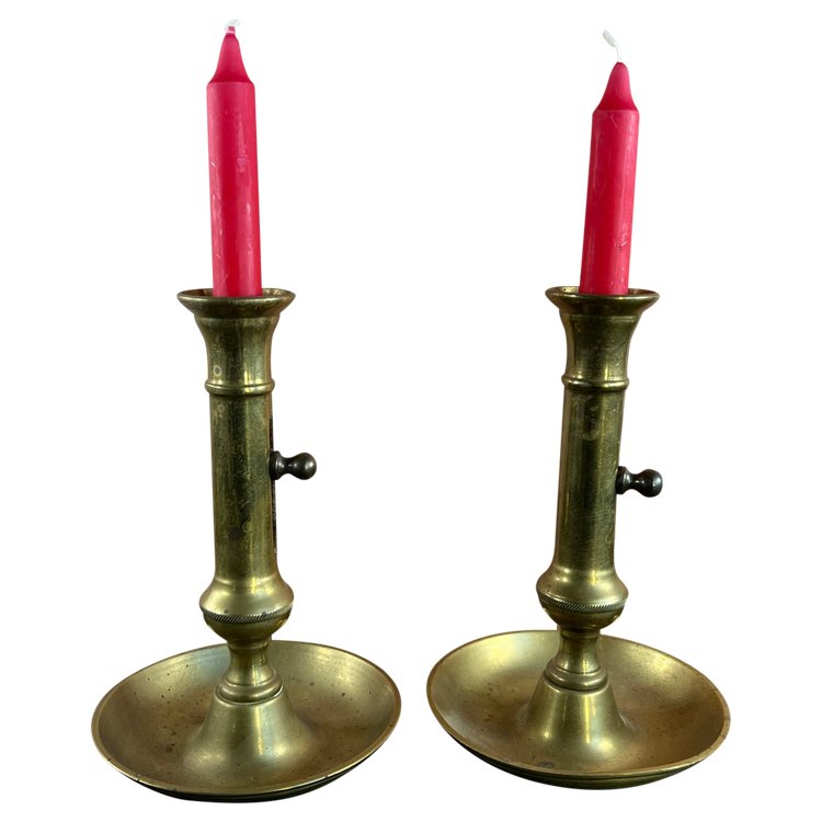 Pair of Solid Brass Candleholders - 19th century