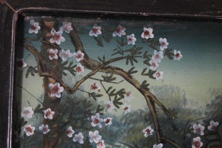 Antico dipinto su vetro Geisha Giapponese primi 900 . Mis 52 x 35 