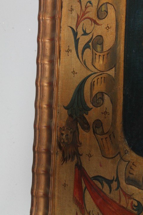 Antico dipinto olio su tela stemma famiglia Manelfi  XVIII sec MIS 108 X 80 