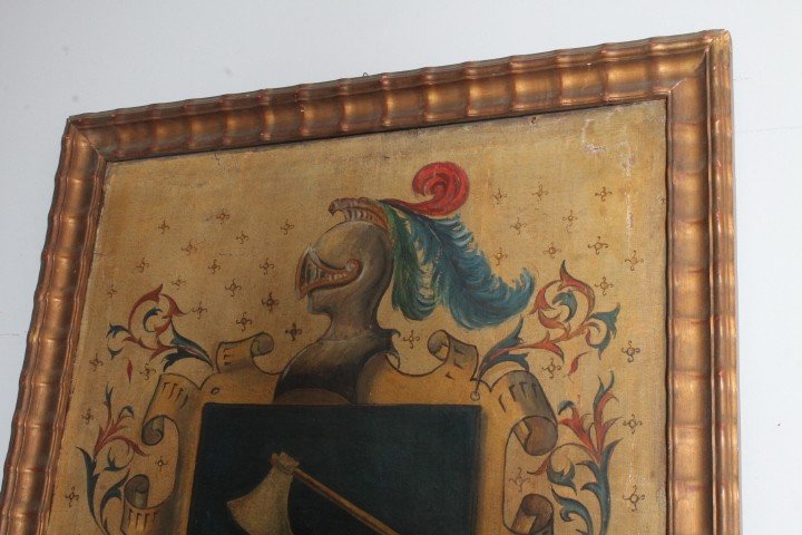 Antico dipinto olio su tela stemma famiglia Manelfi  XVIII sec MIS 108 X 80 