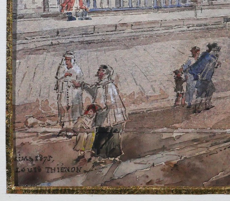 Louis-Désiré Thiénon 1812-1889 Reims, the cathedral, landscape, drawing, 1875