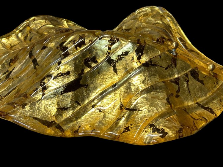 Large Pair Of Murano Gilded Glass Leaf Sconces - Italy About 1980 H 67 cm