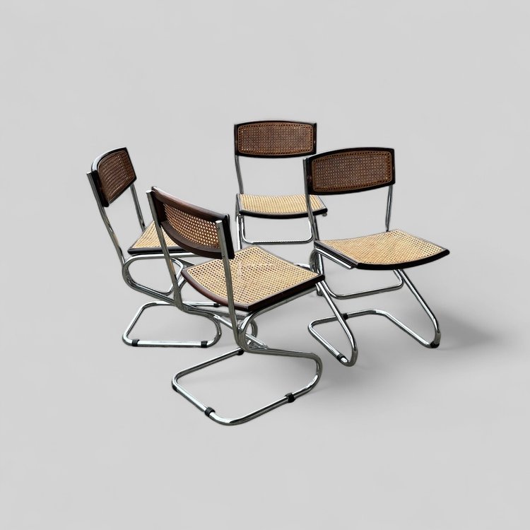 Suite Von Vier Rohrstühlen Vintage Italien Bauhausstil Marcel Breuer Um 1970
