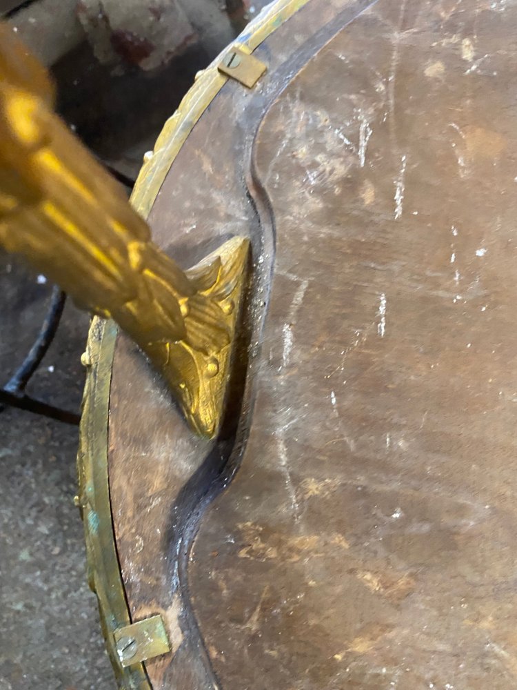 1970′ Table Tripartite Maison Charles, Jansen Ou Baguès Décor Palmier Bronze Doré Plateaux Miroirs